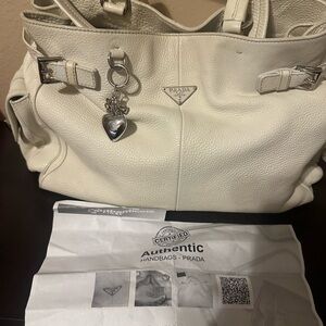 Prada Cream Leather Shoulder Bag